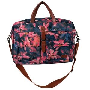 Baosha‎ Laptop Bag OS Pink Navy Floral Canvas Messenger Crossbody Briefcase